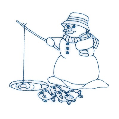 Snowman Ice Fishing Machine Embroidery Design