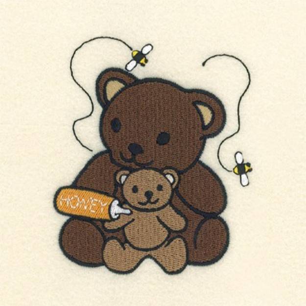 Picture of Honey Bear Feeding Cub Machine Embroidery Design