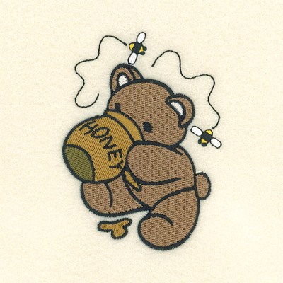Honey Bear Cub Drinking Honey Machine Embroidery Design