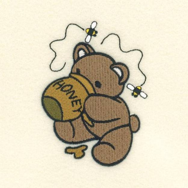 Picture of Honey Bear Cub Drinking Honey Machine Embroidery Design
