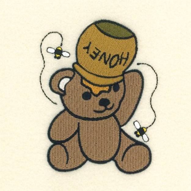 Picture of Bear Cub With Jar Machine Embroidery Design