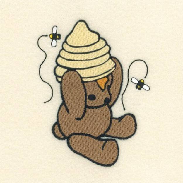 Picture of Bear With Hive On Head Machine Embroidery Design
