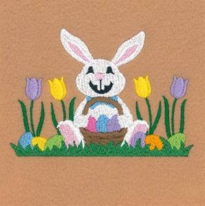 Picture of Bunny in the Tulips Machine Embroidery Design