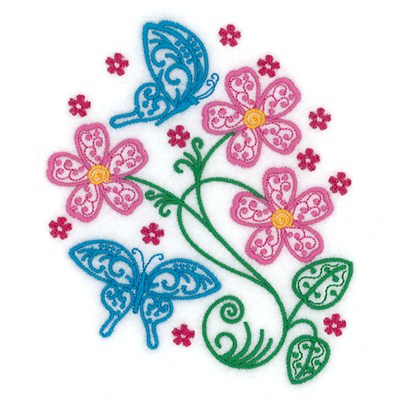 Spring Filigree Butterfly and Flowers Machine Embroidery Design
