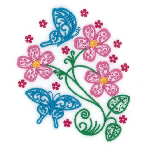 Picture of Spring Filigree Butterfly and Flowers Machine Embroidery Design