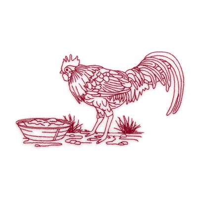 Redwork Rooster With Feed Machine Embroidery Design