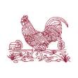 Picture of Redwork Rooster With Barn Machine Embroidery Design