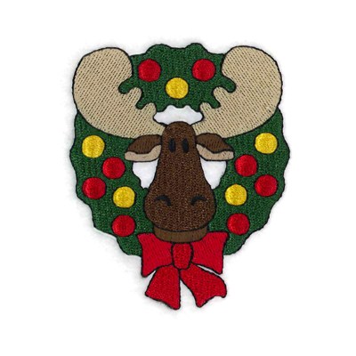 Christmas Wreath Moose Machine Embroidery Design