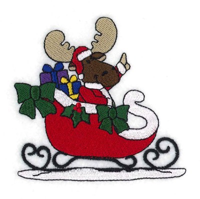 Christmas Sleigh Moose Machine Embroidery Design