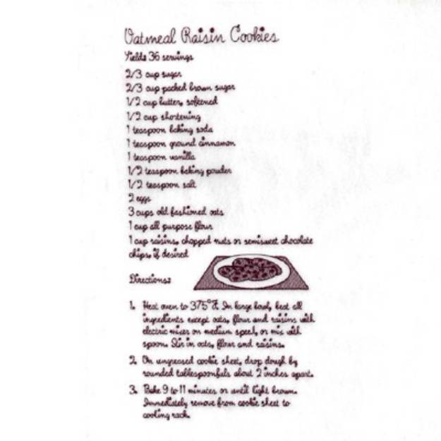 Picture of Oatmeal Raisin Cookies Recipe Machine Embroidery Design