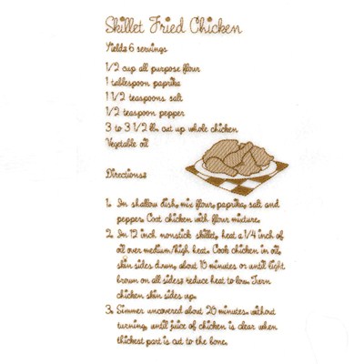 Skillet Fried Chicken Recipe Machine Embroidery Design