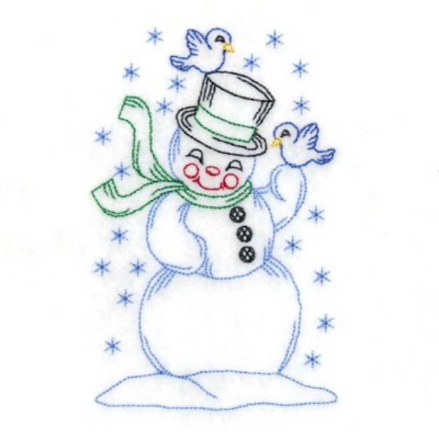 Picture of Snowman with Birds Machine Embroidery Design