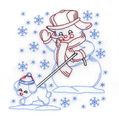 Snowman Walking Dog Machine Embroidery Design