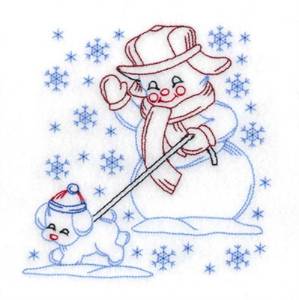 Picture of Snowman Walking Dog Machine Embroidery Design