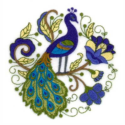 Jacobean Peacock Circle Machine Embroidery Design