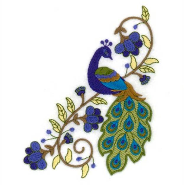 Picture of Jacobean Peacock  Floral Machine Embroidery Design