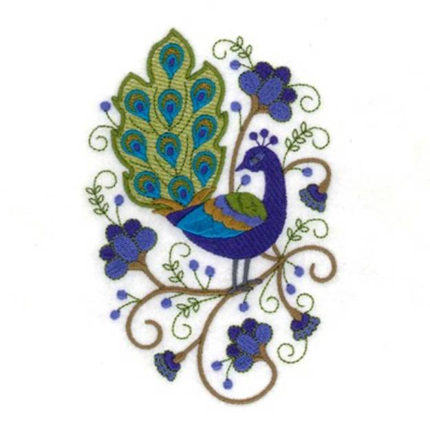 Picture of Flowers & Peacock Machine Embroidery Design