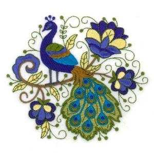 Picture of Round Jacobean Peacock Machine Embroidery Design