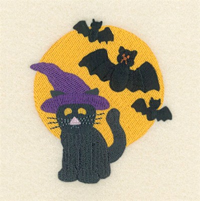 Cat With Bats Machine Embroidery Design