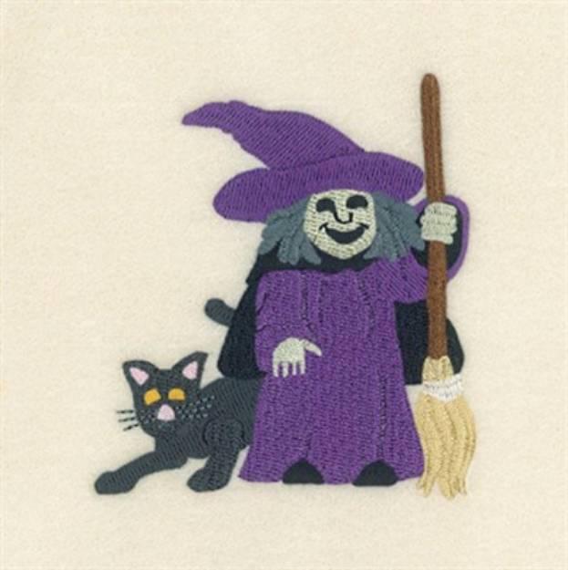 Picture of Witch With Cat Machine Embroidery Design