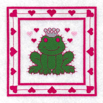 Frog Prince Quilt Square Machine Embroidery Design
