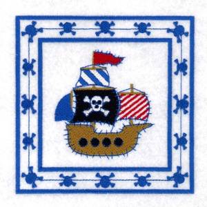 Picture of Pirate Ship Quilt Square Machine Embroidery Design