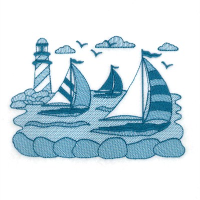 Lighthouse Sailboats Machine Embroidery Design