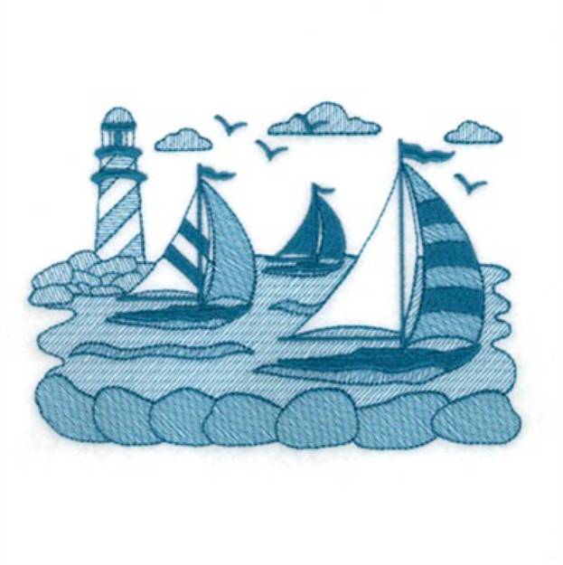 Picture of Lighthouse Sailboats Machine Embroidery Design
