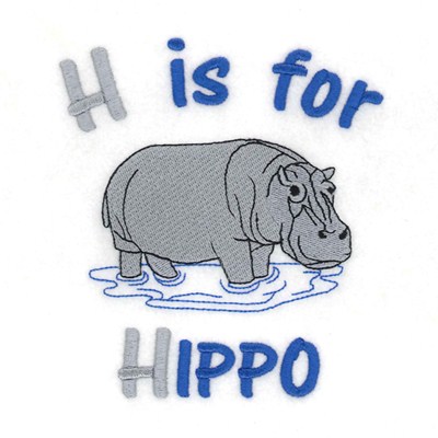 H For Hippo Machine Embroidery Design
