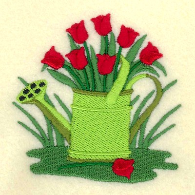 Watering Can Tulips Machine Embroidery Design