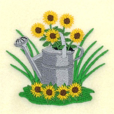 Watering Can Sunflowers Machine Embroidery Design