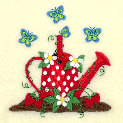 Watering Can Strawberries Machine Embroidery Design