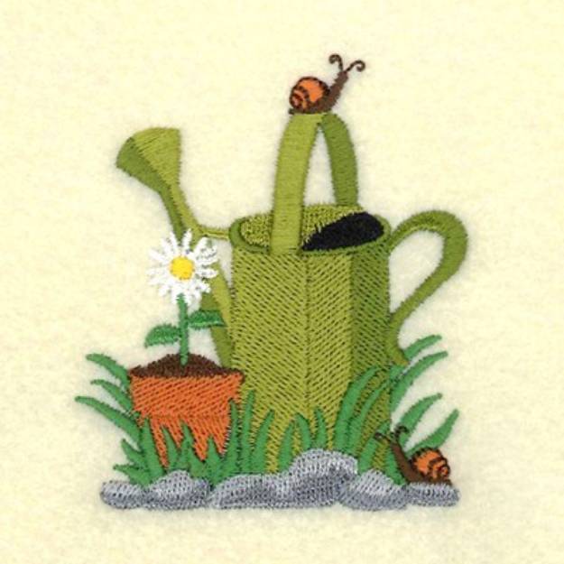 Picture of Watering Can Snails Machine Embroidery Design