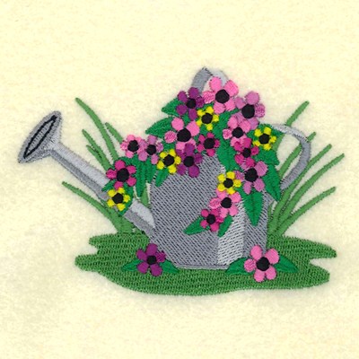 Flower Watering Can Machine Embroidery Design