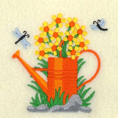 Watering Can Dragonflies Machine Embroidery Design