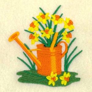 Picture of Watering Can Daffodils Machine Embroidery Design