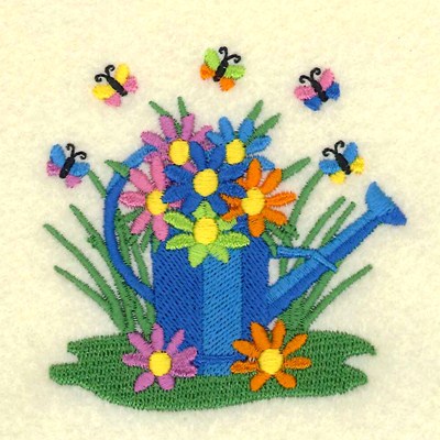 Watering Can Butterflies Machine Embroidery Design