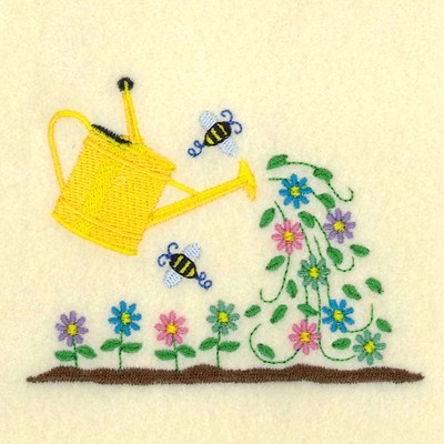 Watering Can Bees Machine Embroidery Design