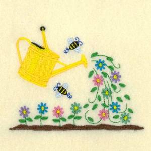 Picture of Watering Can Bees Machine Embroidery Design