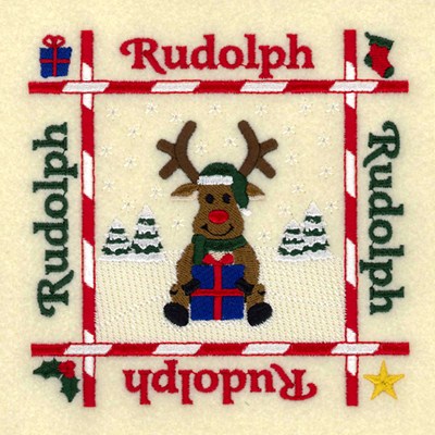 Rudolph Quilt Square Machine Embroidery Design
