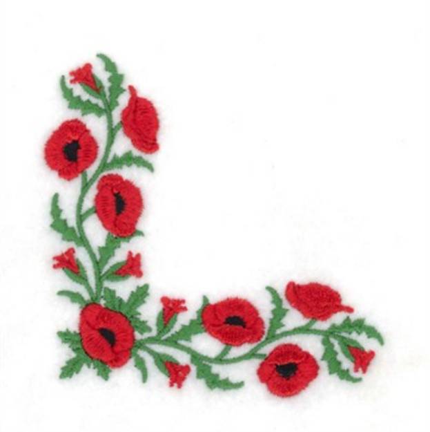 Picture of Red Poppy Corner Machine Embroidery Design