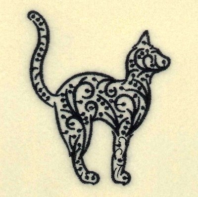 Filigree Black Cat Machine Embroidery Design