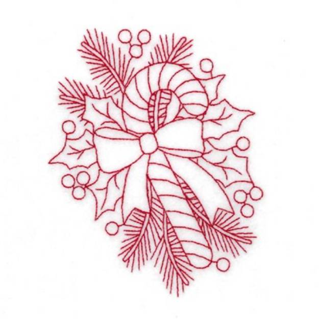 Picture of Redwork Candy Cane Machine Embroidery Design