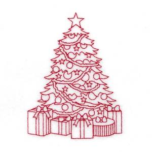 Picture of Redwork Christmas Tree Machine Embroidery Design