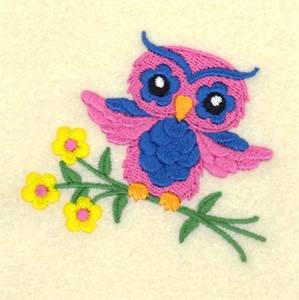 Picture of Owl & Flowers Machine Embroidery Design