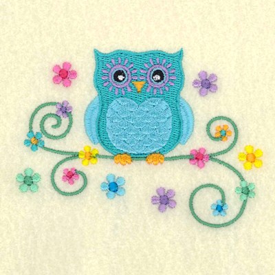 Owl and Flowers Machine Embroidery Design