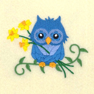 Spring Owl and Daffodils Machine Embroidery Design