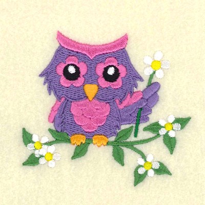 Spring Owl and Daisies Machine Embroidery Design