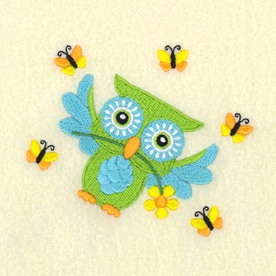 Spring Owl and Butterflies Machine Embroidery Design