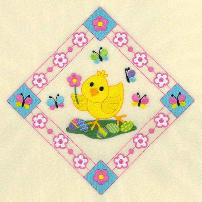 Chick with Flower Potholder Machine Embroidery Design